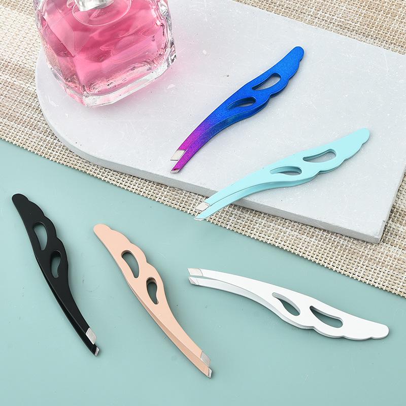 Slanted Tip Feather Clip Eyebrow Tweezer for Plucking & Eyelash Extension