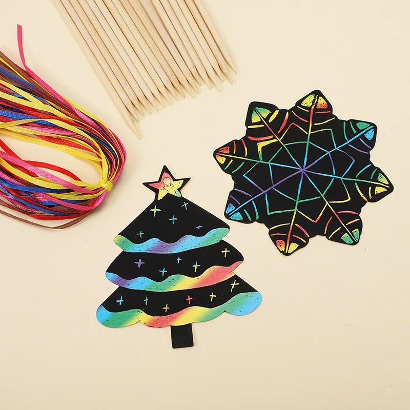 36 шт. Рождественская DIY Волшебная цветная радужная бумага для рисования царапанием Детские игрушки Цветная художественная бумага для рисования Украшения для вечеринок для детей