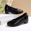 Рабочая обувь женская черная кожаная с круглым носком с неглубоким вырезом на толстом каблуке туфли-лодочки удобная мягкая подошва профессиональная рабочая кожаная обувь средний каблук