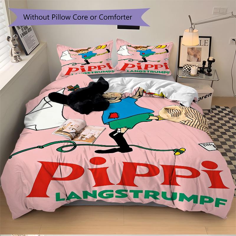 Pippi'S Adventures Pink Land Print 3Pcs Bedding Setduvet Cover With 2 Bedropillowcase Home Birthday Gift