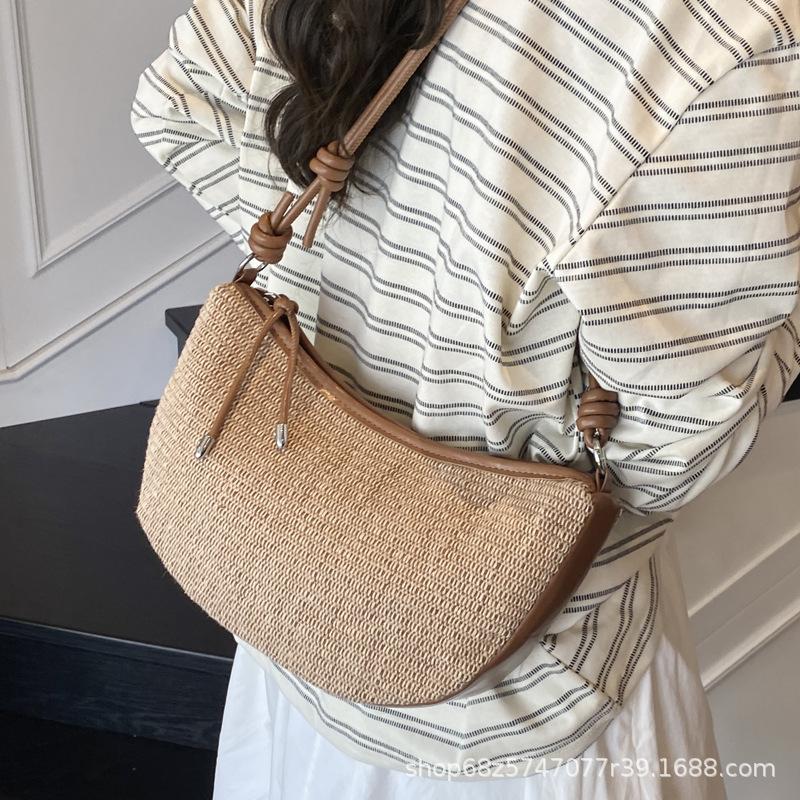 Woven Straw Bag Women's 2025 New Rainbow Dumpling Bag One-shoulder Armpit Bag Foreign Style Versatile Crossbody Bag