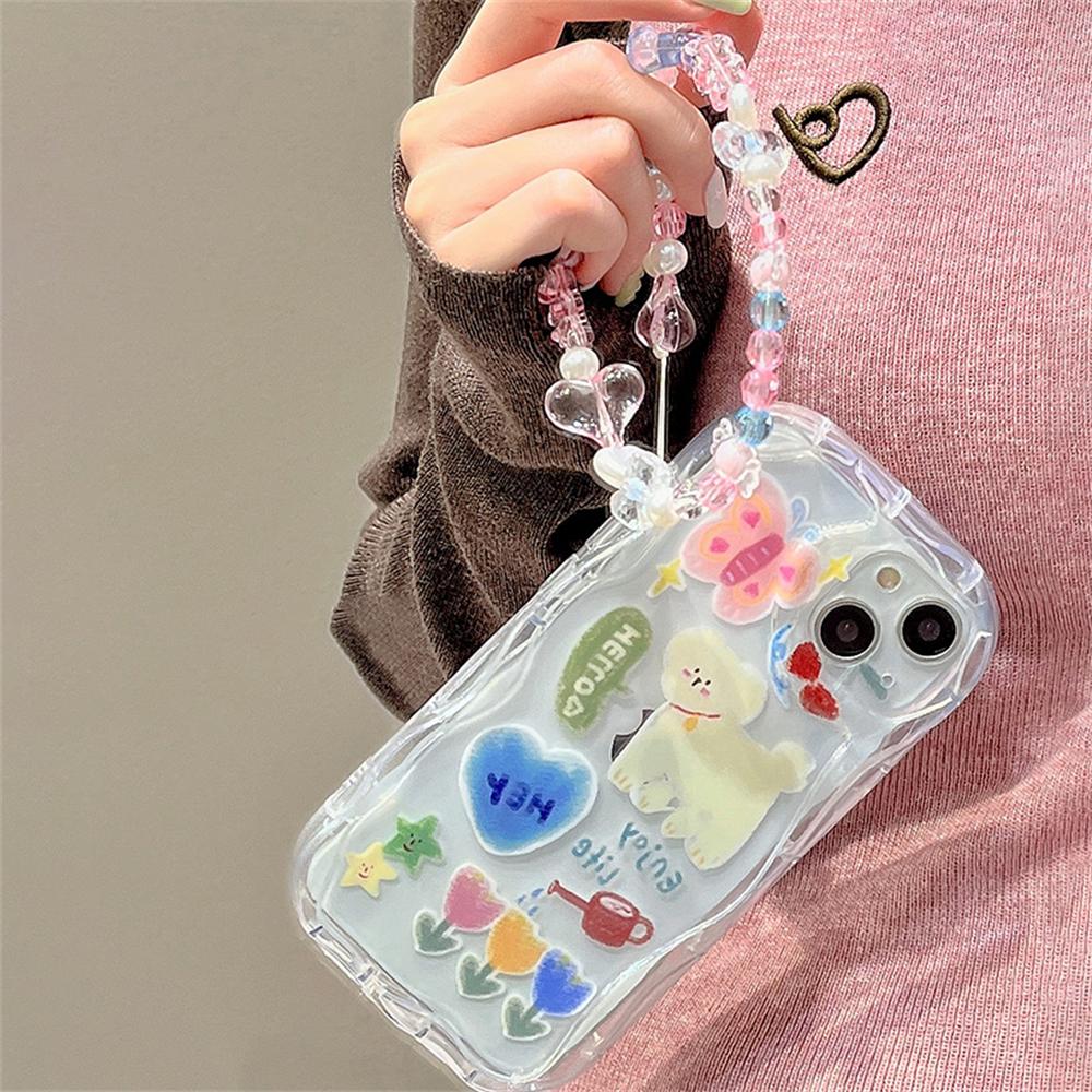 Корейский милый граффити щенок бабочка любовь сердце браслет чехол для телефона для Iphone 14 13 12 11 Pro Max прозрачный противоударный мягкий чехол