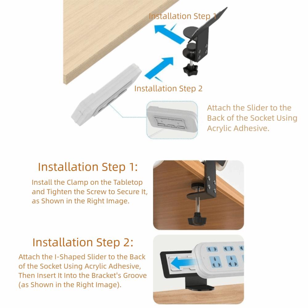 Adjustable Design Desk Power Strip Holder Thicken Material Power Strip Desk Mount Office Use