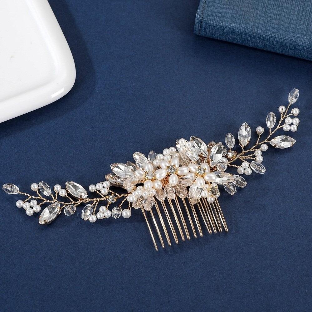 Flower Pearl Hair Combs Jewelry Toothed Insert Comb Creative Rhinestone Hairpin  Party