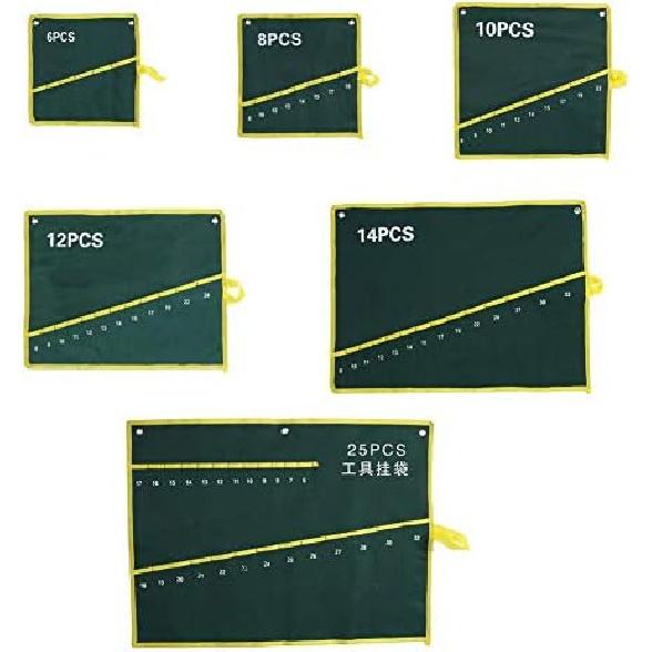 Pockets Spanner for Tool Roll, 1Pc 6/8/10/12/14/25 Pockets Spanner Wrench Tool Roll Up Storage Bag Green(10PCS)
