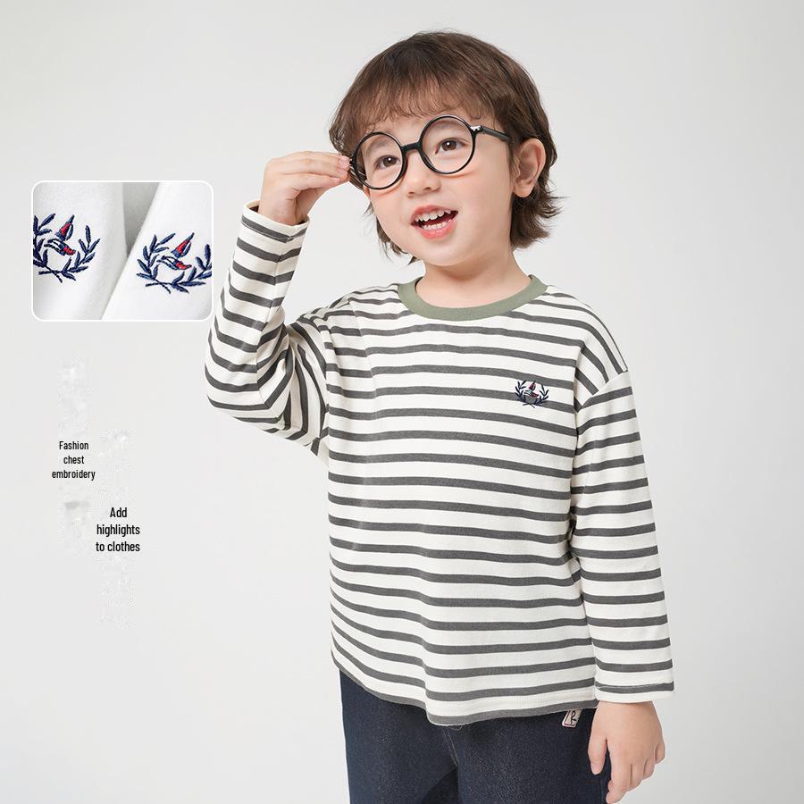 Футболка для мальчиков из антибактериального хлопка с длинными рукавами в полоску