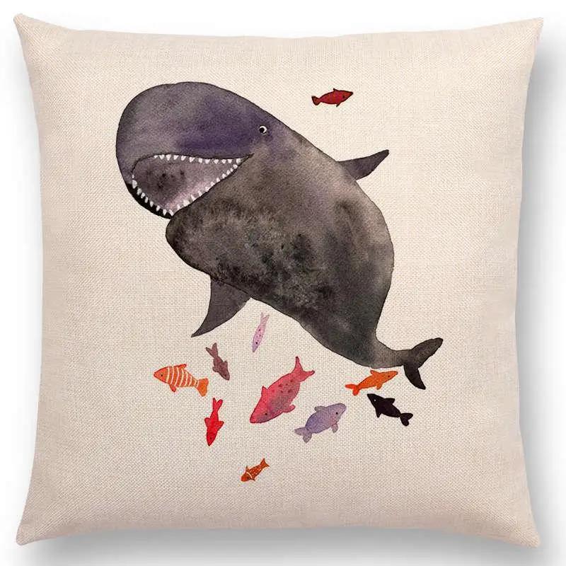 Newest Fashion Nordic Style Whale Cushion Cover Ocean Whales Home Pillow Case Linen Cotton Pillows Covers