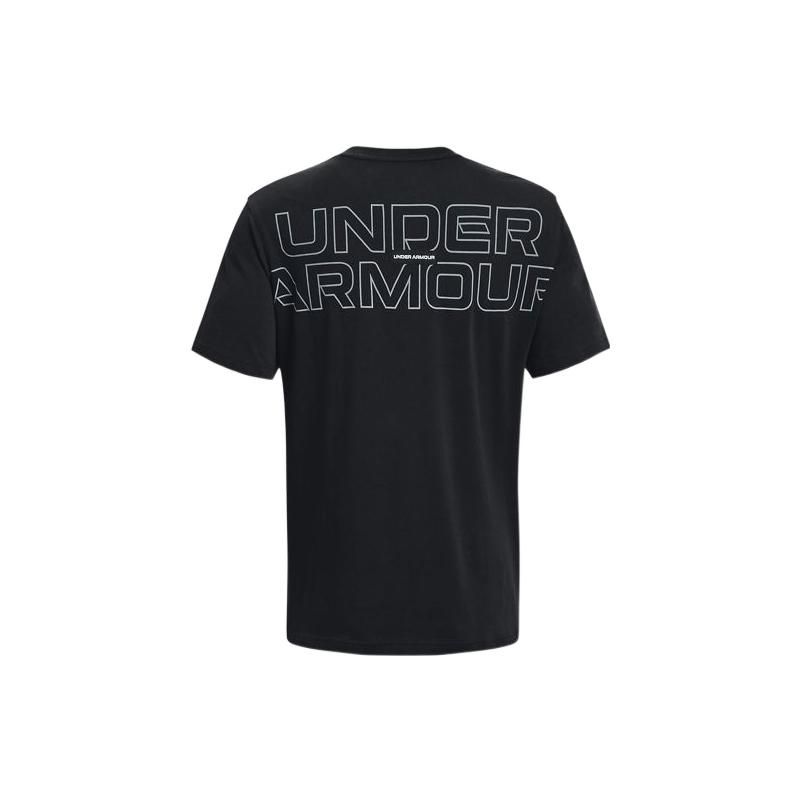 Under Armour Мужская футболка с принтом в виде контурных букв, круглым вырезом и короткими рукавами, черная 1379109-001