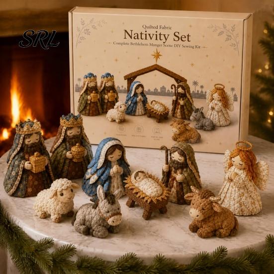 Christmas Tabletop Decorations Nativity Scene Patchwork DIY Kit, Fabric Sewing Festive Crafting Supplies Religious Quilted Craft Set for Handmade Home