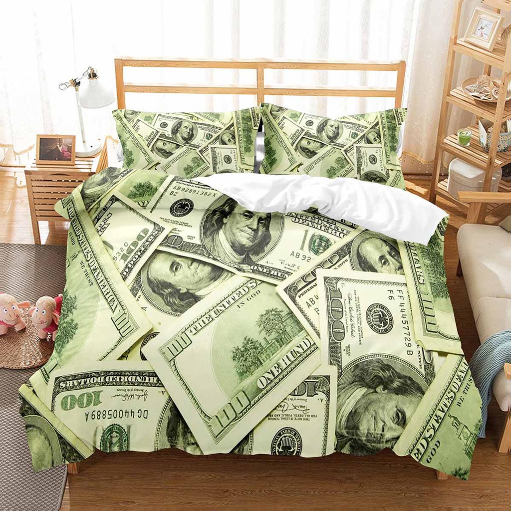 Комплект постельного белья 3D Modern с принтом в виде доллара, пододеяльник, яркий, 2/3 предмета, денежный узор, забавный размер King Queen