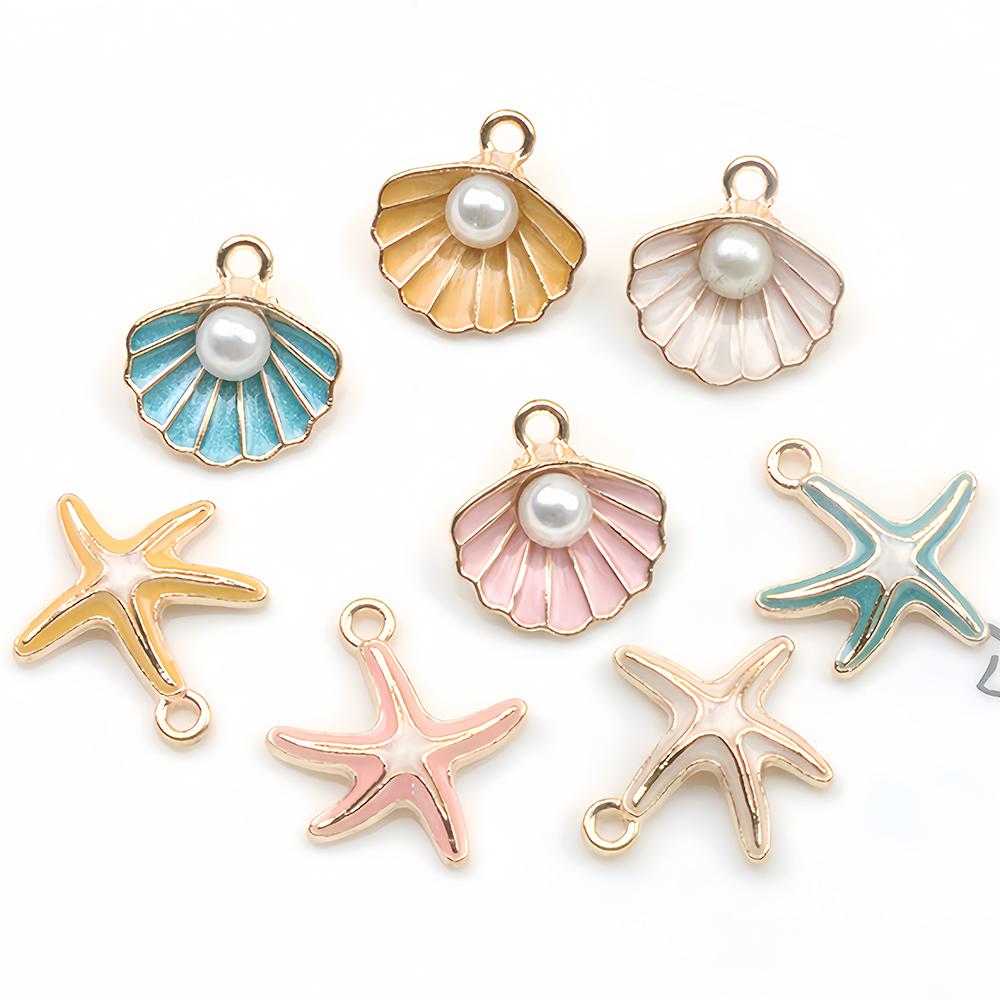 10pcs Zinc Alloy Starfish Charms Shell Pendant Necklace Bracelet Earrings Accessories for DIY Charming Jewelry Findings Making