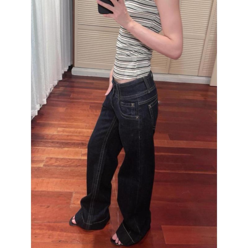 Американские Ретро Джинсы с Низкой Посадкой и Широкими Штанинами Женские Летние Осенние Свободные Драпирующиеся Удлиненной Длины Горячие Девушки Широкие Штаны