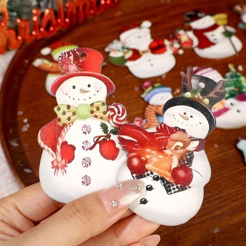 12Pcs DIY Christmas Snowman Pendant Wooden Santa Hanging Pendants Gift Christmas Tree Decoration
