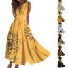 Женское длинное платье Платье макси Повседневное платье Летнее повседневное платье без рукавов с v-образным вырезом в стиле бохо с талией и принтом