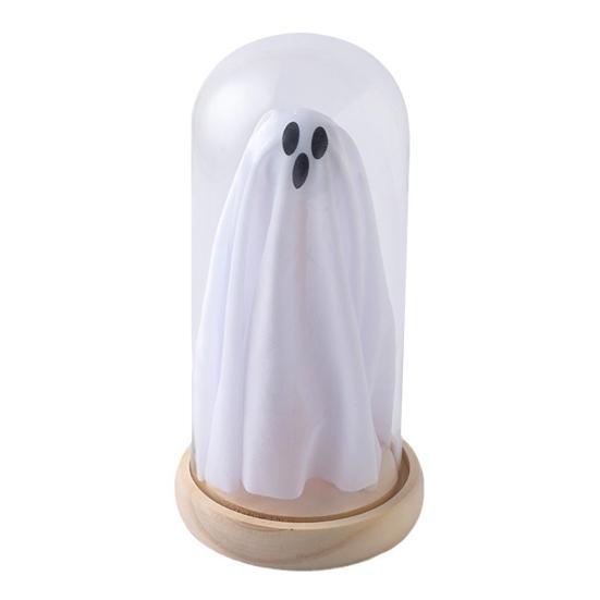 Хэллоуин Призрак Декор Светящийся Призрак в Стеклянном Колпаке с Деревянным Основанием Милый Призрак Ночник Украшение для Стола Полки Камина Комнатный Декор
