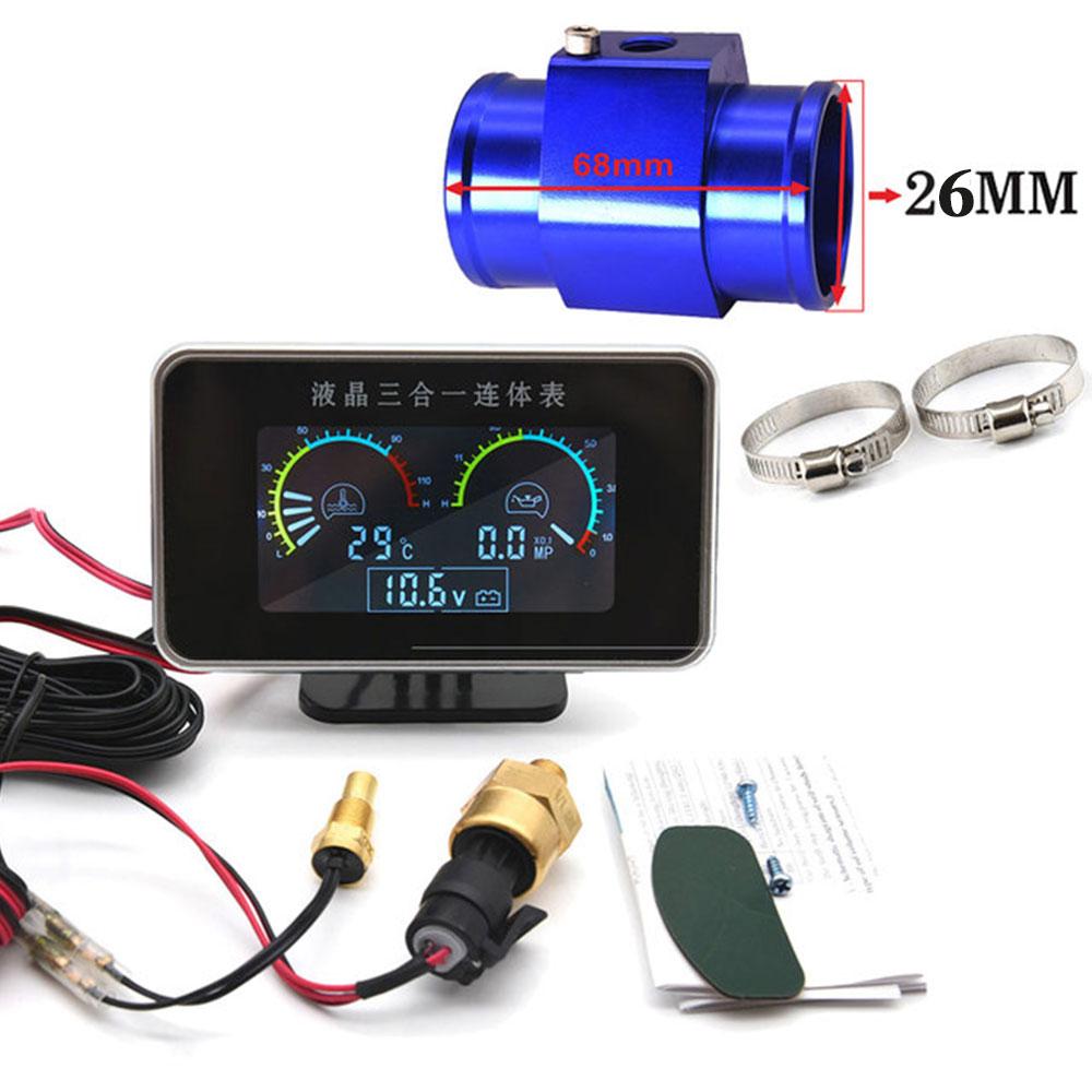 / Universal 3 In 1 Digital Truck Car Gauge Water Temp Gauge Oil Pressure Meter Voltmeter 10mm 1/8 NPT Oil Press Sensor