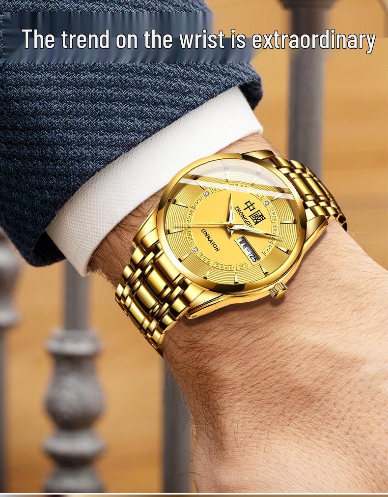 Мужские водонепроницаемые винтажные кварцевые часы из нержавеющей стали с двойным календарем