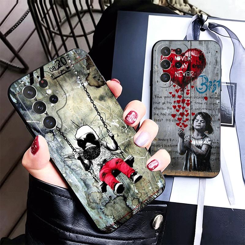 B-Banksy Художник Граффити Мягкий Чехол для Телефона для Samsung Galaxy S26 S25 Edge S24 Ultra S23 Plus S22 S21 FE S20 Черная Задняя Крышка