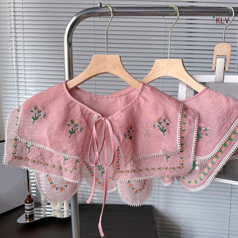 Вышитый цветочный воротник Элегантный съемный фальшивый воротник шаль Винтажный воротник для платья-костюма