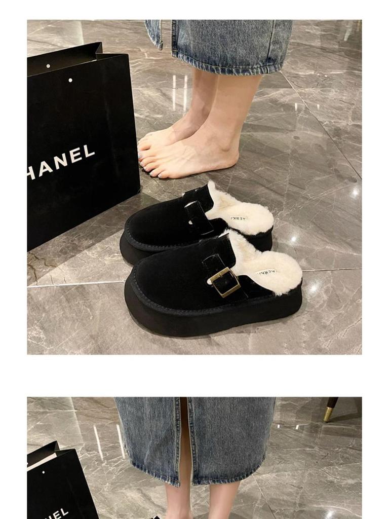 2025 Women's Velvet Warm Birkenstock Clogs - Toe Cap, Thick Sole, Black/Brown