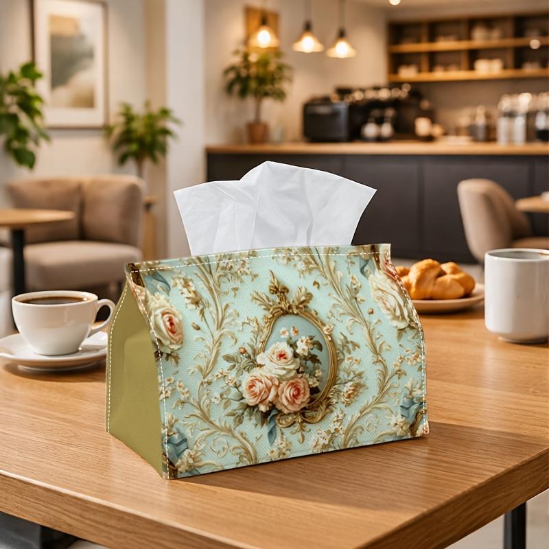 1pc Party Tissue Box,Baroque Luxury Floral,Multifunctional Tissue Holder,Rose Golden Ornament Carved Frame,Outdoor Party Supplies, Everyday Desktop Ti