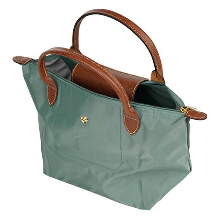 Longchamp Le Pliage Сумка-тоут из канваса и кожи с короткими ручками, на молнии и кнопке, маленькая, женская, цвет сосново-зеленый 1621089139