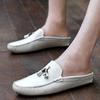 Tassel Half Shoes For Men Summer Genuine Leather Loafer Slip-On Slippers Casual Backless Driving Loafers For Man Mule Masculino