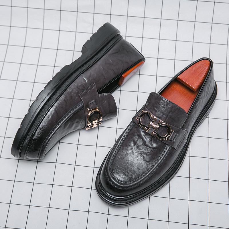 Men's Luxury Business Leather Loafers Korea Style Gentleman Formal Dress Loafers Party Pea Shoes School Style Black Grey Brown