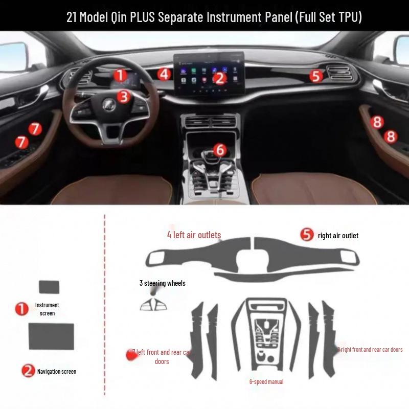 Защитная пленка для интерьера BYD Qin PLUS: HD-экран и защита рычага переключения передач для приборной панели и навигации центральной консоли Dmi EV.
