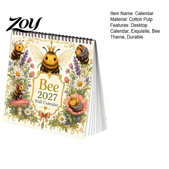 Thick Paper Monthly Organizer 2027 Bee Themed Desktop Calendar, Spiral Binding And Thickened Decorative Planner Planner, Agenda for Daily Schedule
