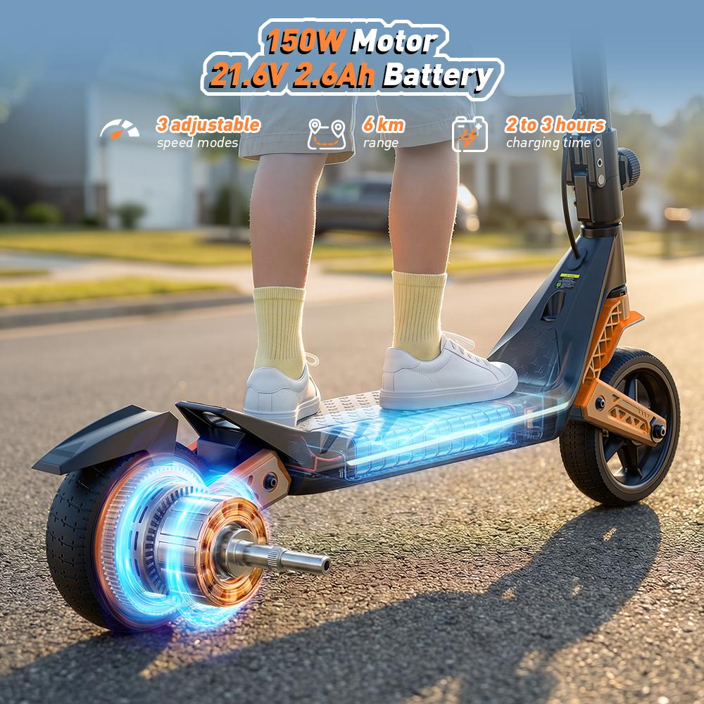 Детский электросамокат K6 150 Вт 2,6 Ач 6,5'' Сплошные шины Bluetooth-динамик Светодиодные огни Складной и регулируемый по высоте Макс. скорость 16 км/ч Дальность 7-9 км для детей