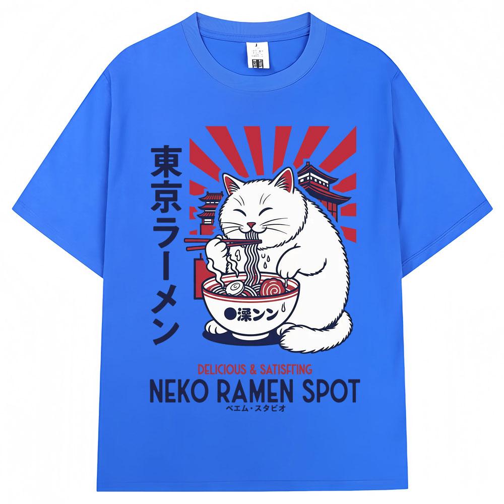 Japanese Style Tokyo Raunisex Cat Graphic T Shirts Unisex Unisex Fashion Harajuku Tshirts Oversized Cotton Casual Tshirt Streetwear