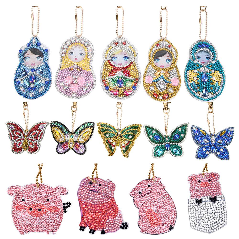 4/5PCS DIY Diamond Key Chain Special Shaped Full Diamond Painting Keyring Keychains Cross Stitch Embroidery Women Bag Key Chain