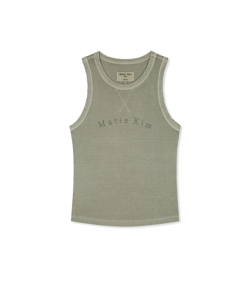 Mattengkim Distressed Sleeveless Logo Top In Beige
