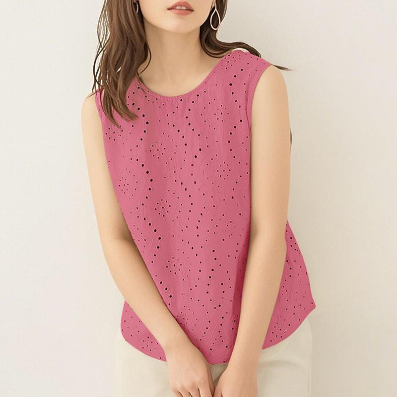 ZANZEA Женские повседневные летние майки без рукавов с круглым вырезом, вышивкой и крючком