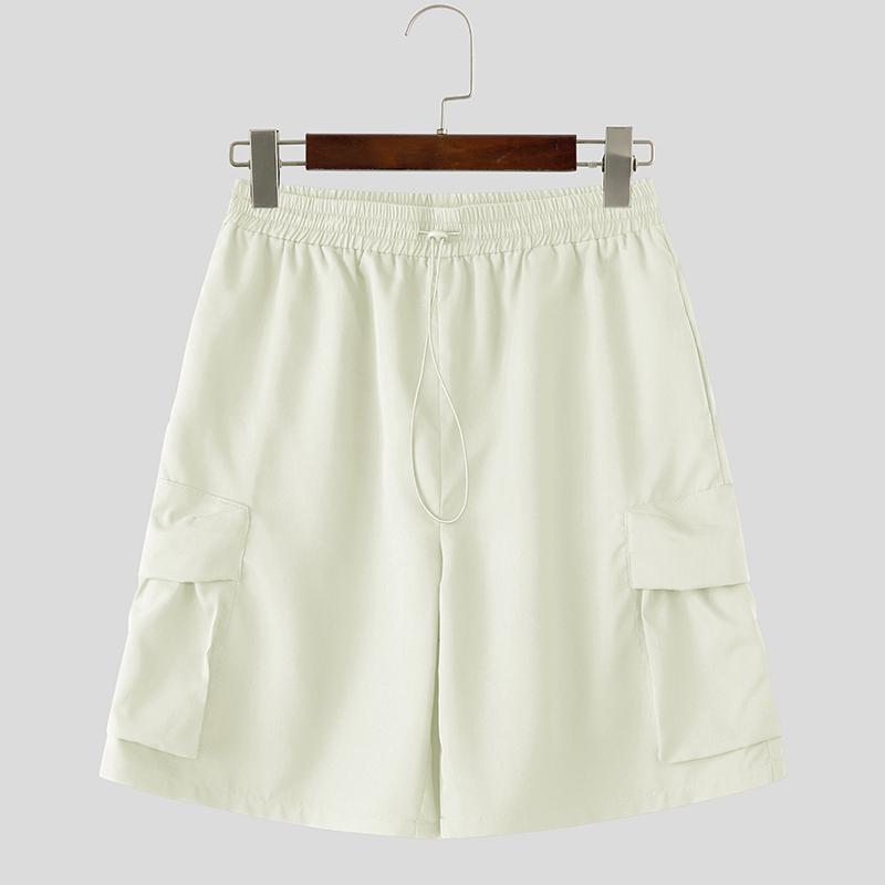 INCERUN Мужские шорты карго с эластичной талией на кулиске, карманами, повседневные, полупанталоны