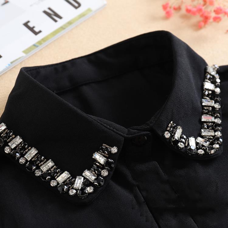 Vintage White Woman Fake Collar Black Crystal Lady Detachable Collar Shirt Neckwear False Collar With Beads Clothing Accessories