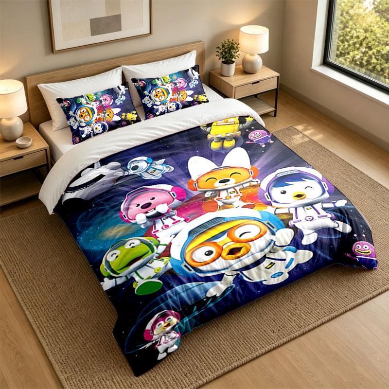 3Pcs Bedding SetPororo Soft Bed Sheet and Two Pillowcases Home Bedroom Decor