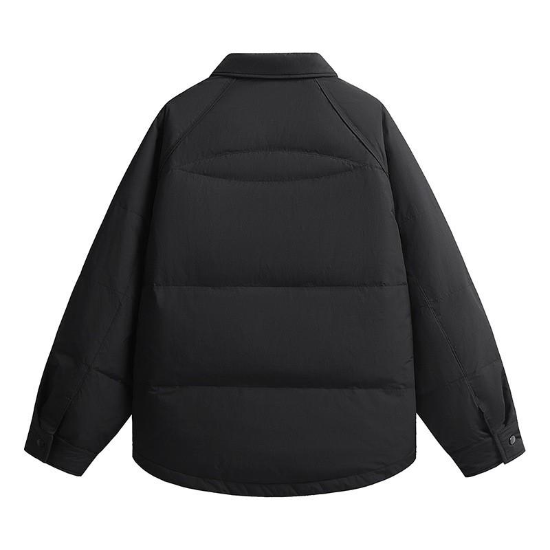 Mens Winter Puffer Jacket With White Duck Down Loose Fit Turn-Down Collar Casual Outerwear Youth