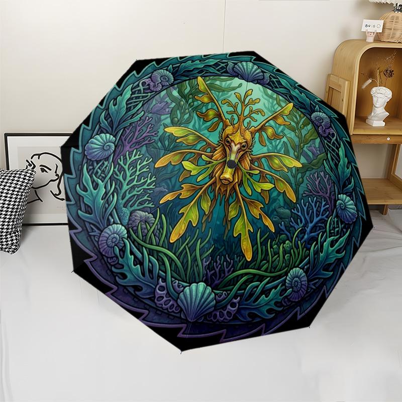 Oceanic Fantasy Creature pattern umbrella, portable and foldable design, 8 ribs, a casual accessory for Halloween, Christmas, and birthday gifts.