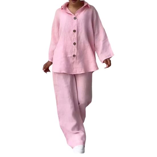 Женская блузка и брюки, комплект из 2 шт./компл., топ с лацканами и длинными рукавами больших размеров, свободные брюки с тонкой эластичной резинкой на талии, повседневная домашняя одежда, наряд на каждый день