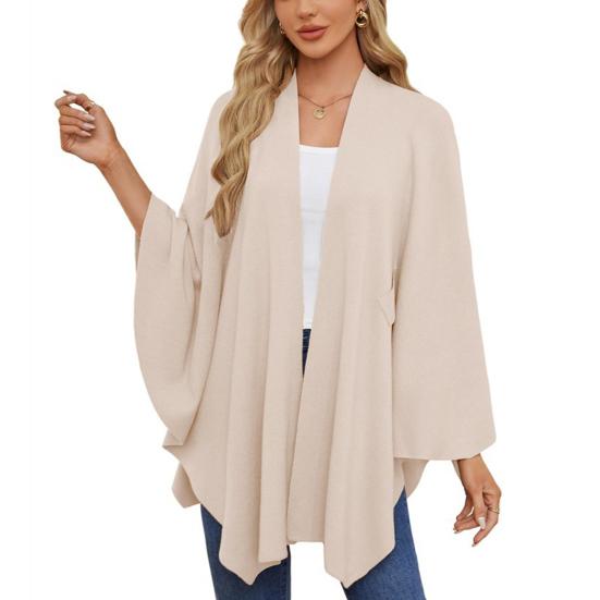 Плащ-топ женский однотонный цвет рукав летучая мышь стиль шаль пальто средней длины крест