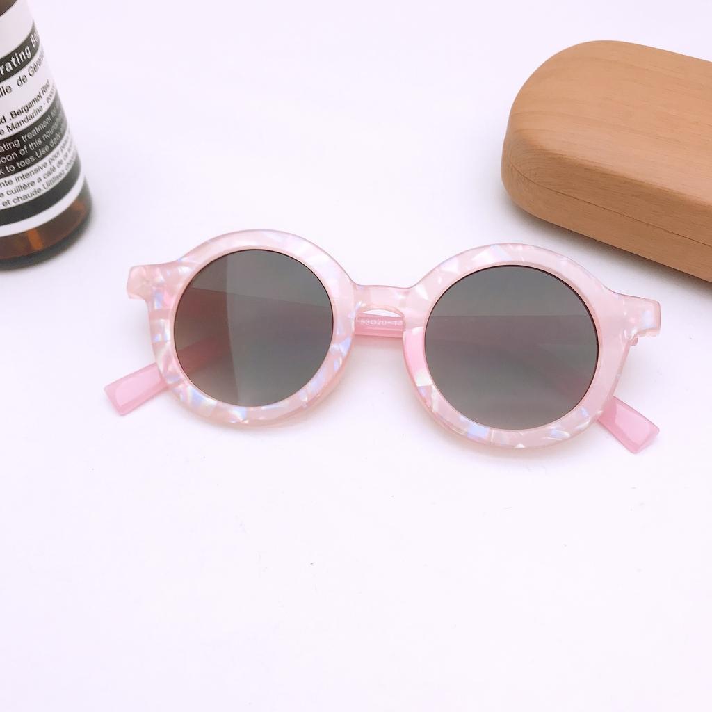 Детские солнцезащитные очки, модная ретро-круглая оправа, двухцветная сумка для переноски, цветочные персонализированные модные солнцезащитные очки для мальчиков и девочек