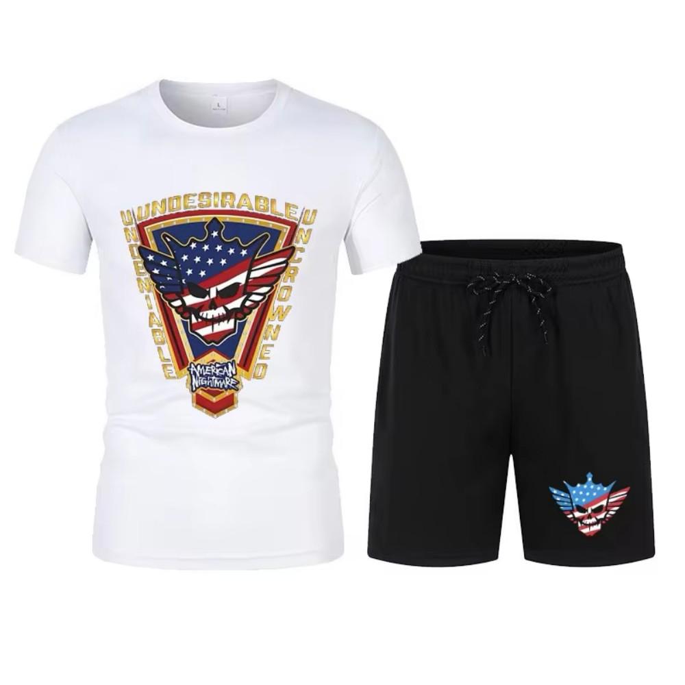 2025 Новый мужской черный Cody Rhodes Skeleton Mesh футболка + шорты комплект летний дышащий быстросохнущий короткий рукав толстовка спортивный комплект
