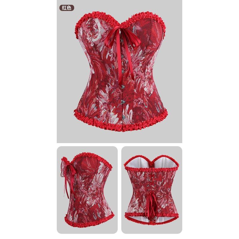 Женский Корсет Body Shapewear в Дворцовом Стиле с Жаккардовым Кружевом и Воланами, Масляная Живопись Моне