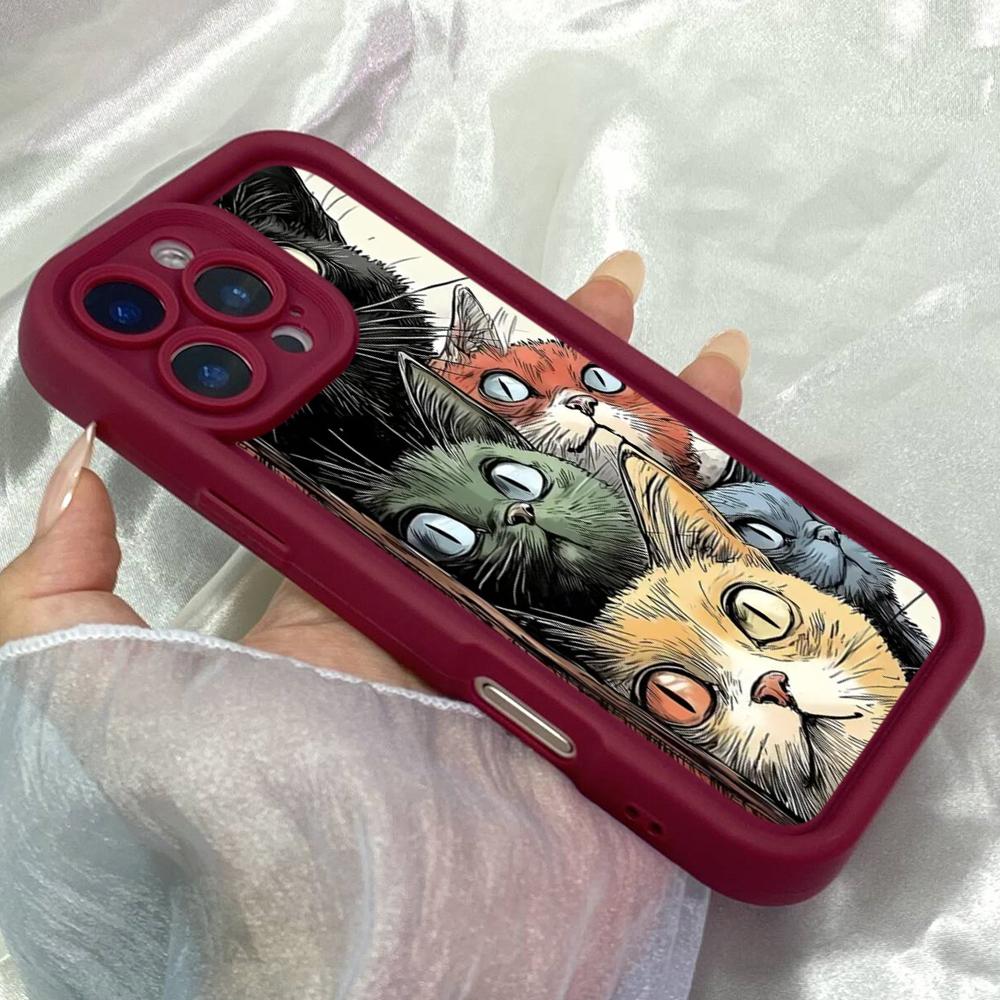 JT19 Artful Kitties Cat Art Drawing Phone for iPhone17 Pro Max Samsung S26 Ultra A17 A26 A07 Xiaomi 15T Redmi Note 14 Pro Plus Soft TPU Case Cover