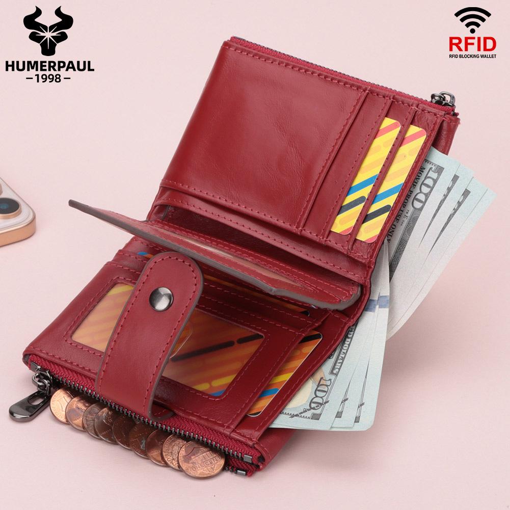 Humerpaul Кошельки женские из натуральной кожи RFID, маленькие, короткие, держатели для карт с цепочкой для монет, мужские, качественные