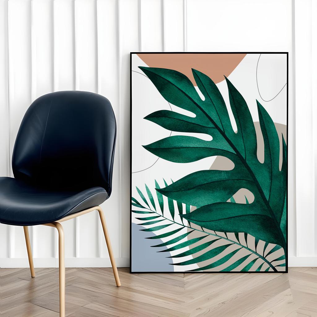 Зеленые листья бохо постер