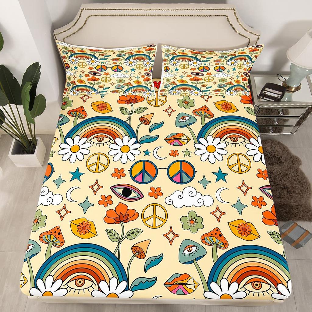 Mushroom Pattern Bed Hat Three-Piece Digital Printing Bed Hat Bedding Set Adult Children