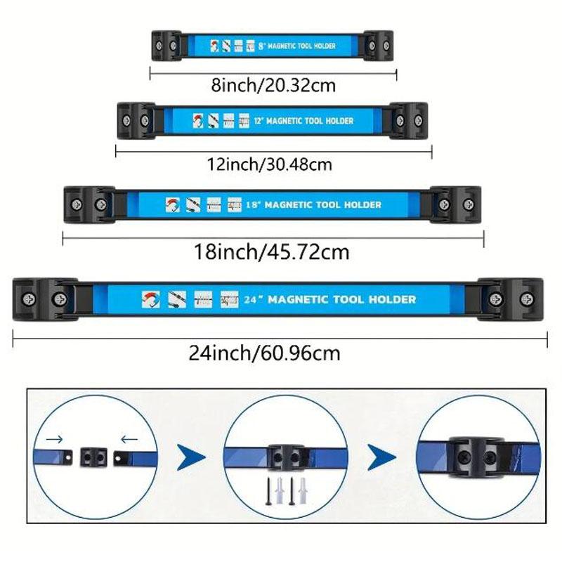 8,12,18,24inch Space Saving Metal Organizer Rack Strong Magnet Tool Magnetic Tool Holder Heavy Duty Tool Bar